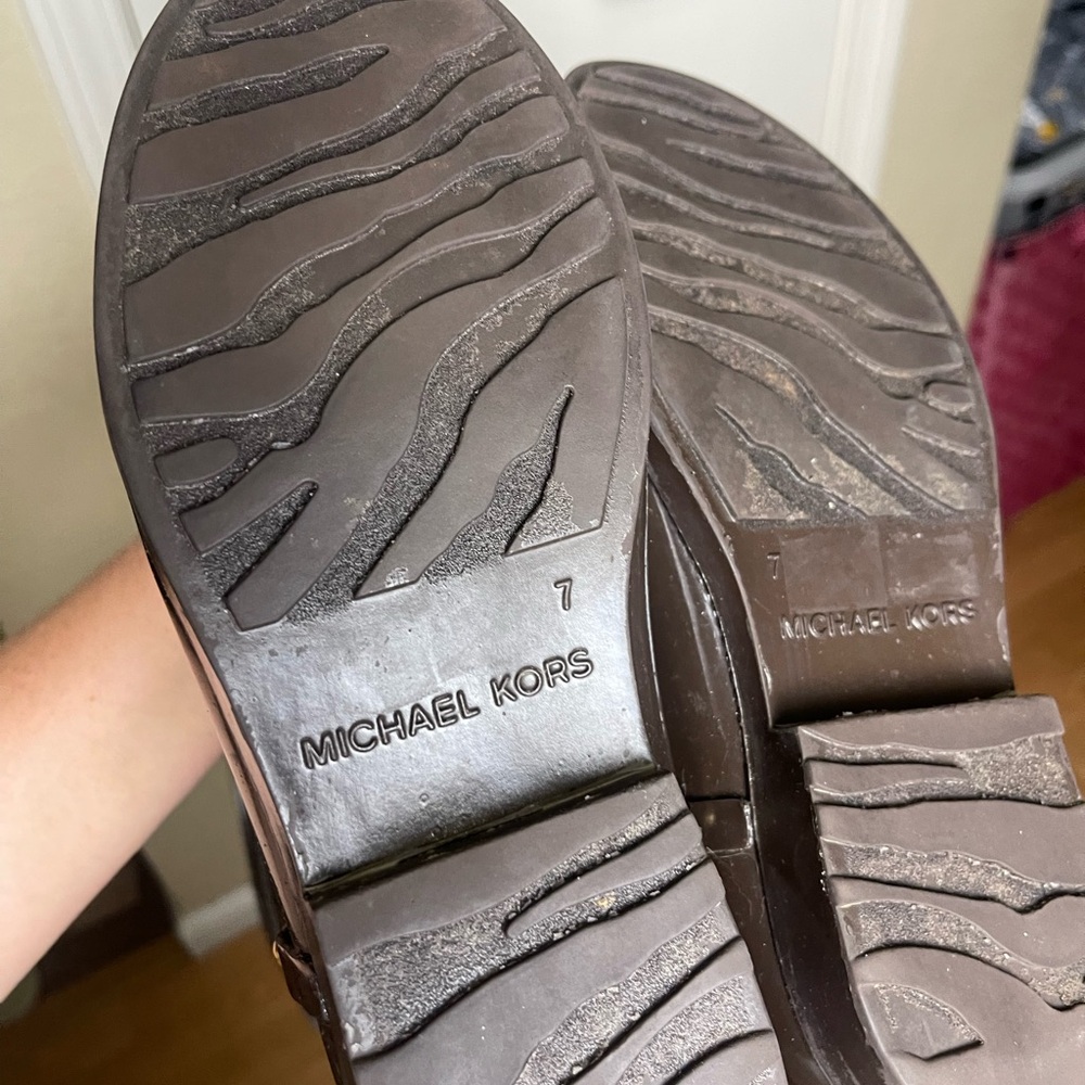 Michael Kors Women’s Size 7 Tall Brown Winter Rain Boots with Buckle Detail - Picture 10 of 11